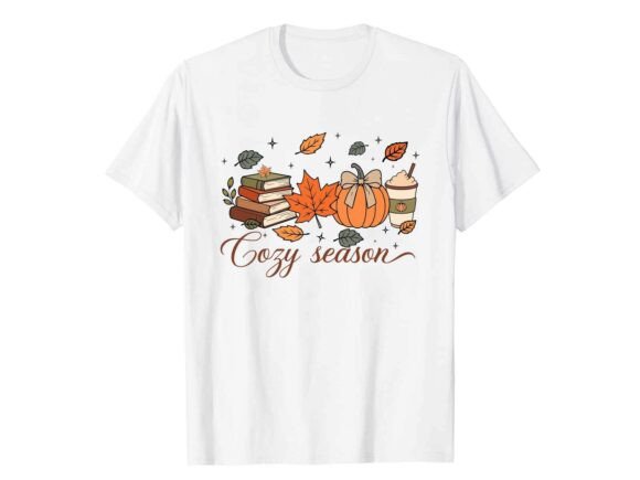 Cozy Autumn Books Pumpkin Fall T-Shirt
