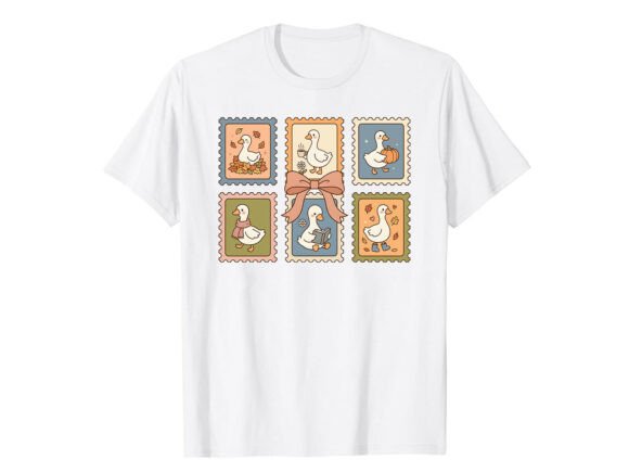 Cute Goose Stamp Art Fall T-Shirt