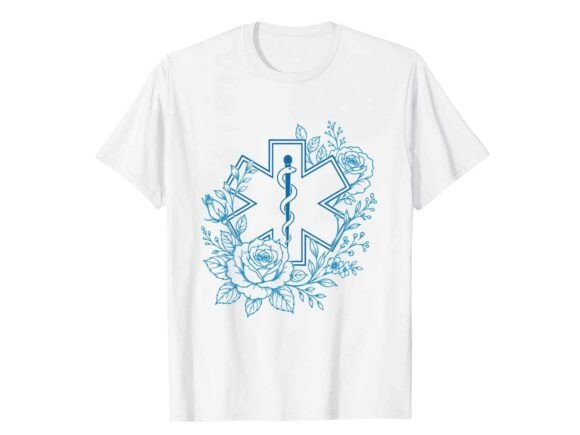 Floral Star of Life Paramedic T-Shirt