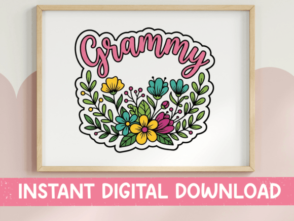 Grammy Floral Script Grandma Art Review