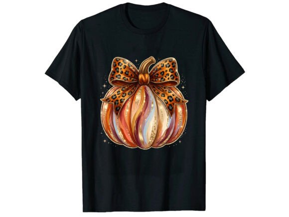 Leopard Bow Pumpkin Fall T-Shirt