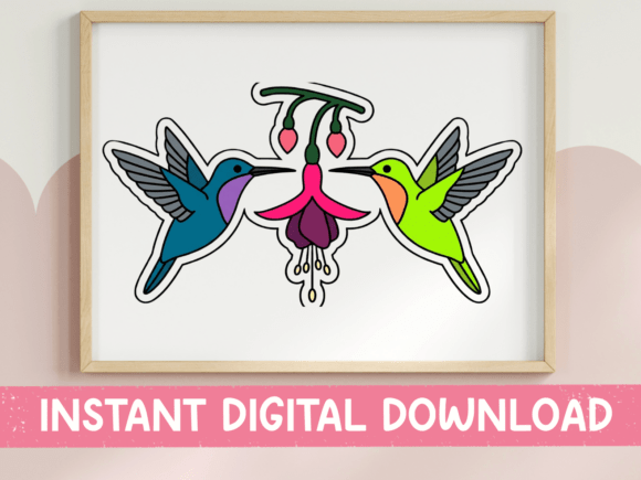 Two Hummingbirds and Fuchsia Flower